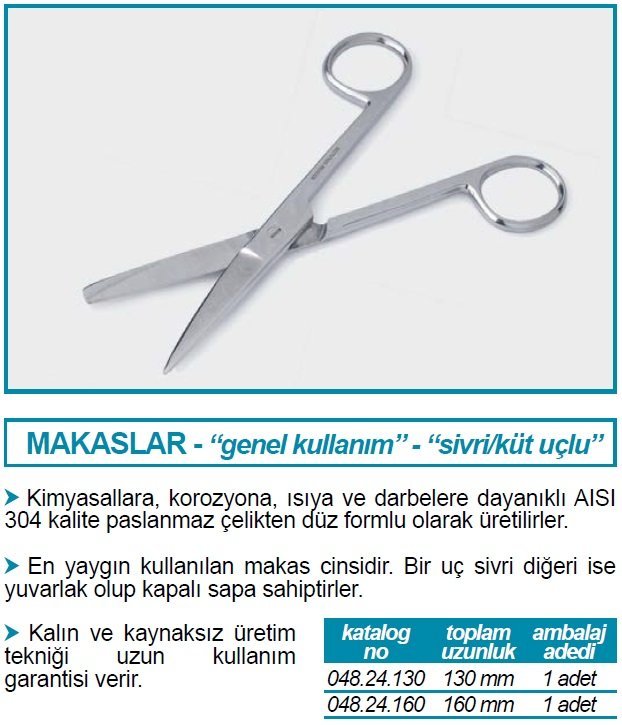 İSOLAB 048.24.130 makas laboratuar için küt sivri